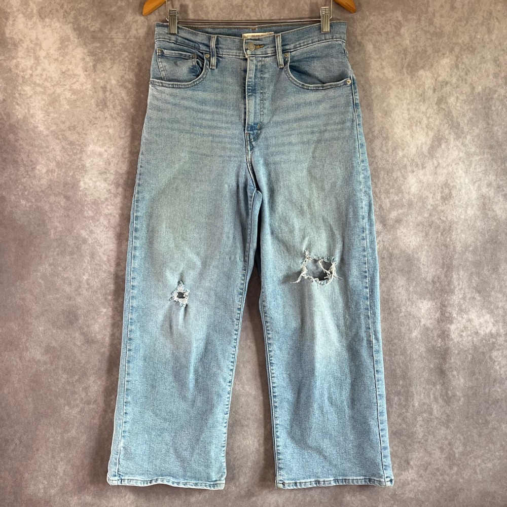 Levi's High-Rise Wide Leg Jeans Womens 30 Light Wash Blue Distressed 72970-0020
